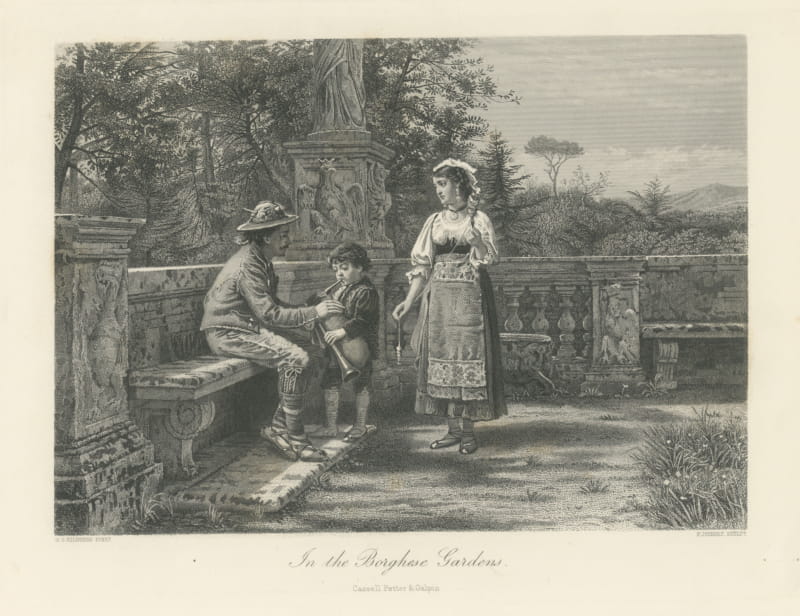 In the Borghese Gardens, Rome, Steel Engraving after G.G. Kilburne, circa 1878