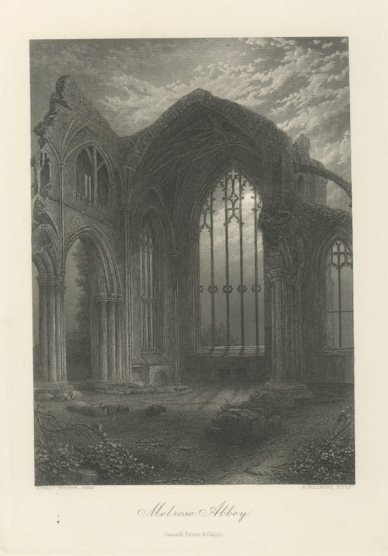 Melrose Abbey, Scotland, Antique Steel Engraving after Birket Foster, circa 1876