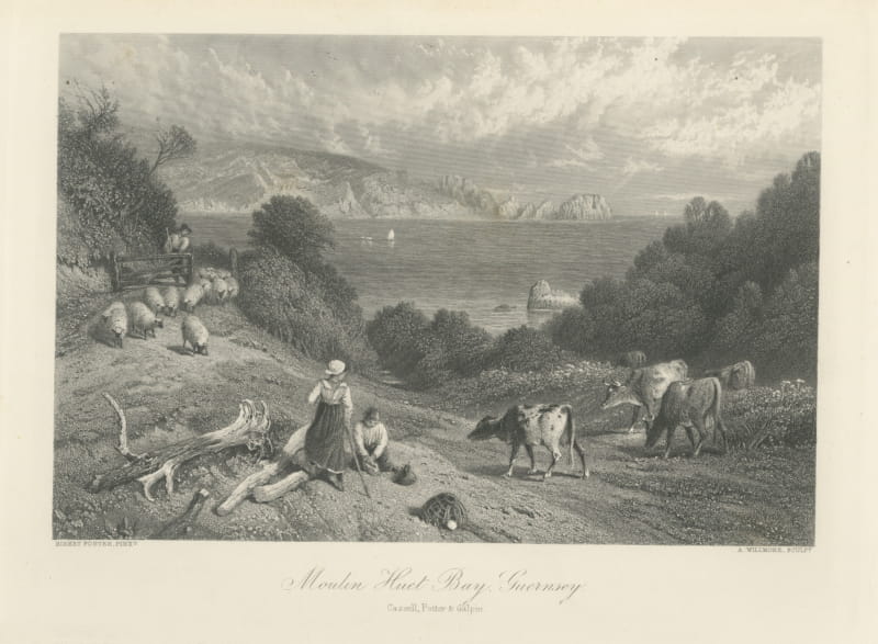 Moulin Huet Bay, Guernsey, Antique Engraving after Birket Foster, circa 1876
