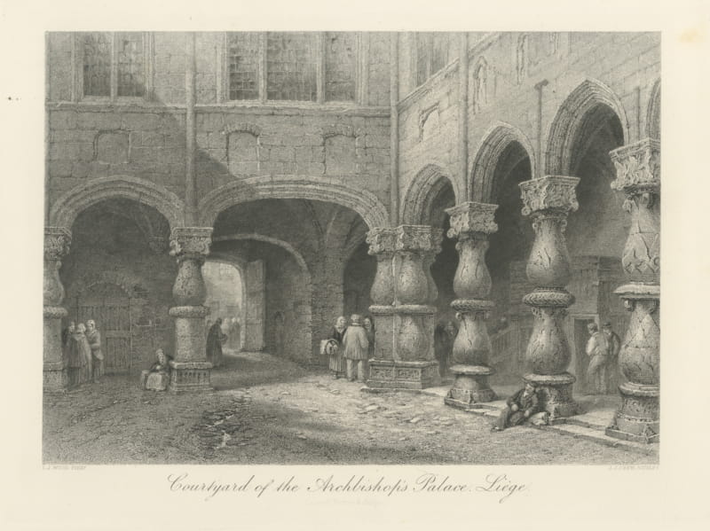 Archbishop's Palace, Liège, Antique Steel Engraving after L.J. Wood, circa 1875