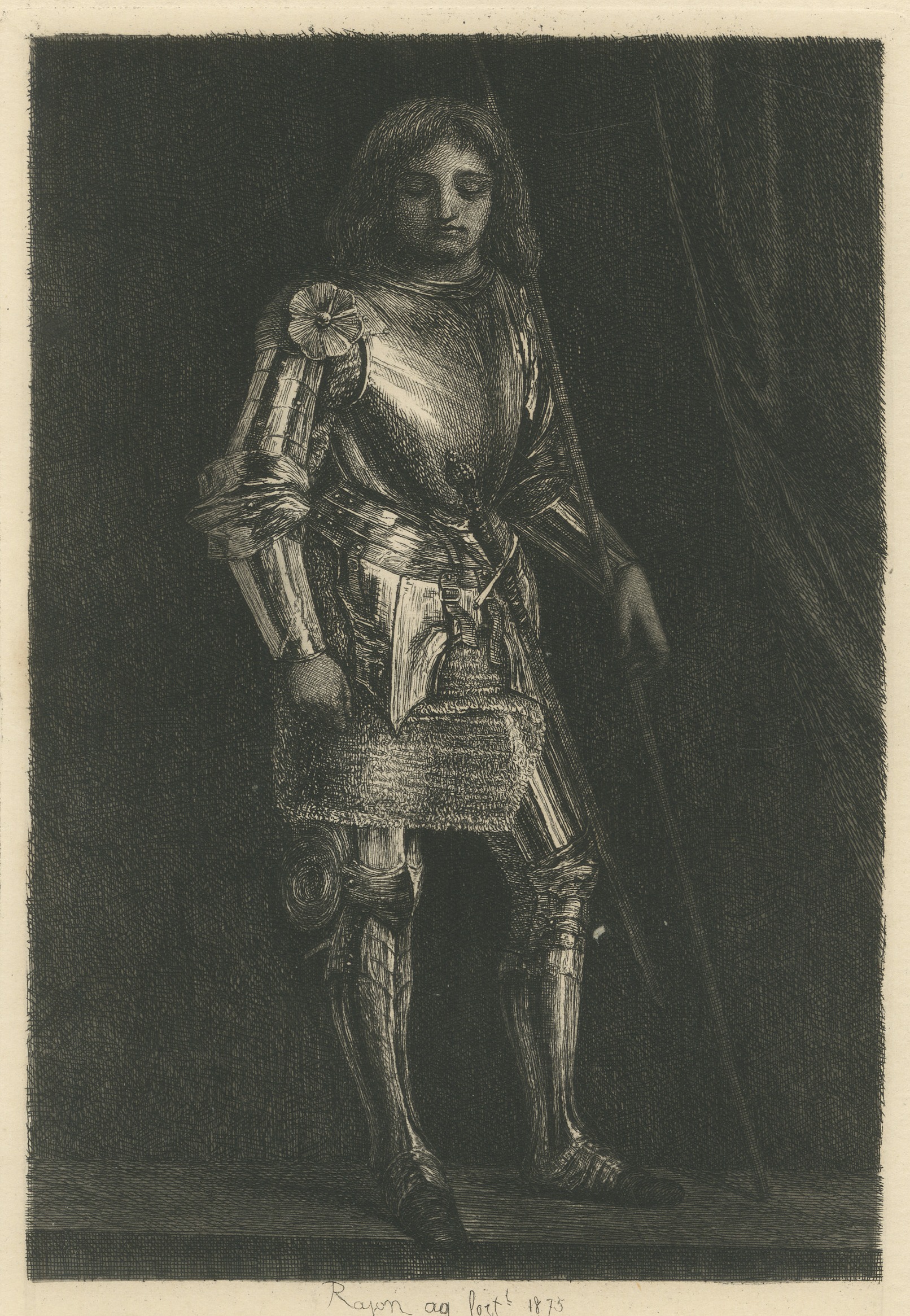 A Man in Armor after an Imitator of Giorgione, Etching by Paul Rajon, 1875