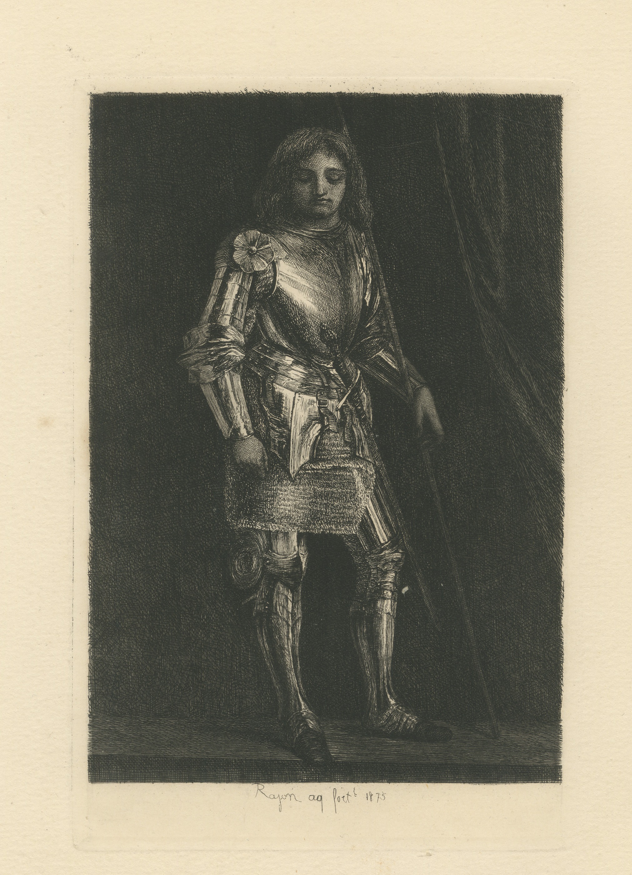 A Man in Armor after an Imitator of Giorgione, Etching by Paul Rajon, 1875