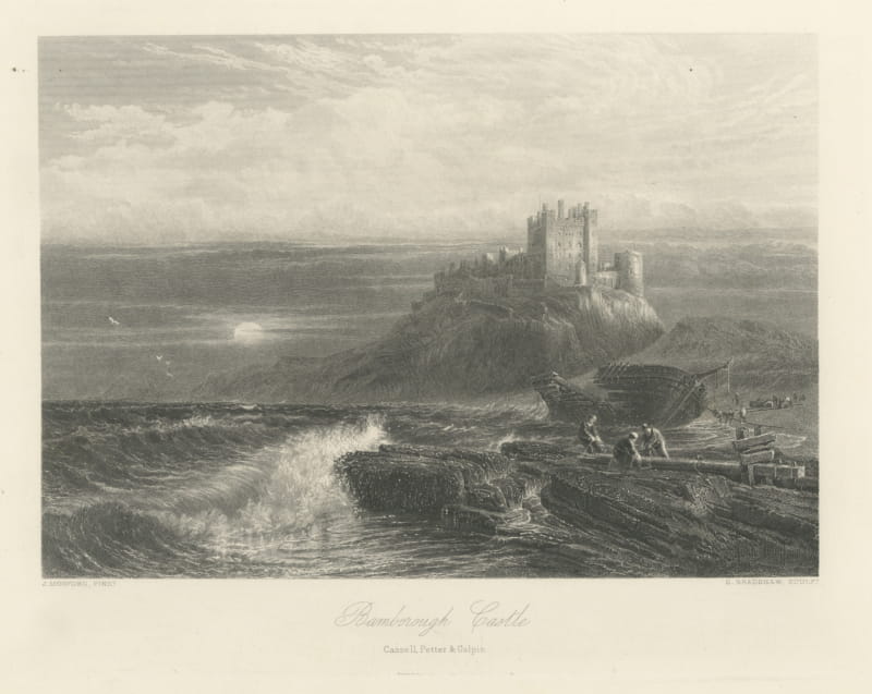 Bamborough Castle, Northumberland, Steel Engraving after J. Mogford, c. 1876