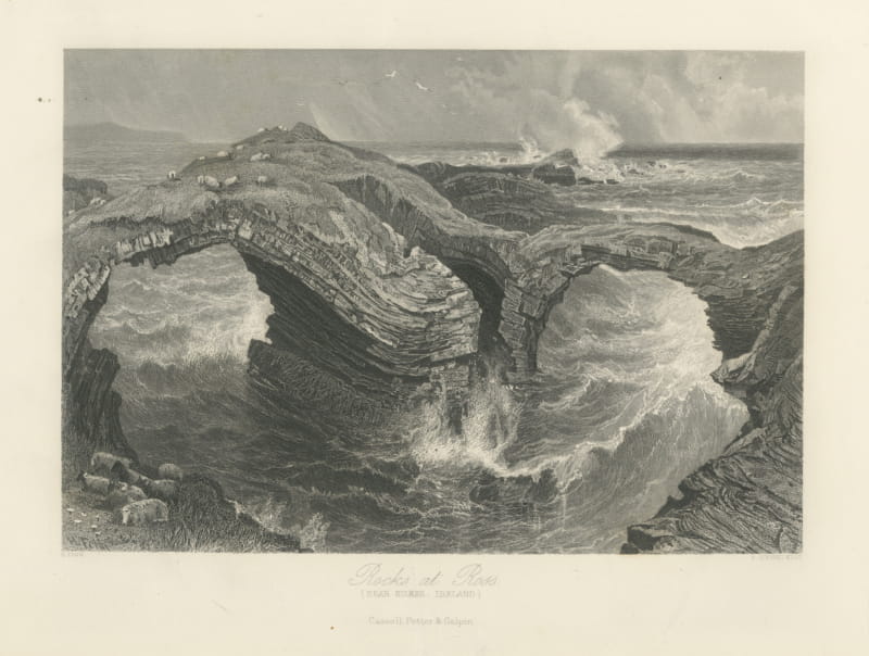Rocks at Ross near Kilkee, Ireland, Antique Engraving after H. Fenn, circa 1876