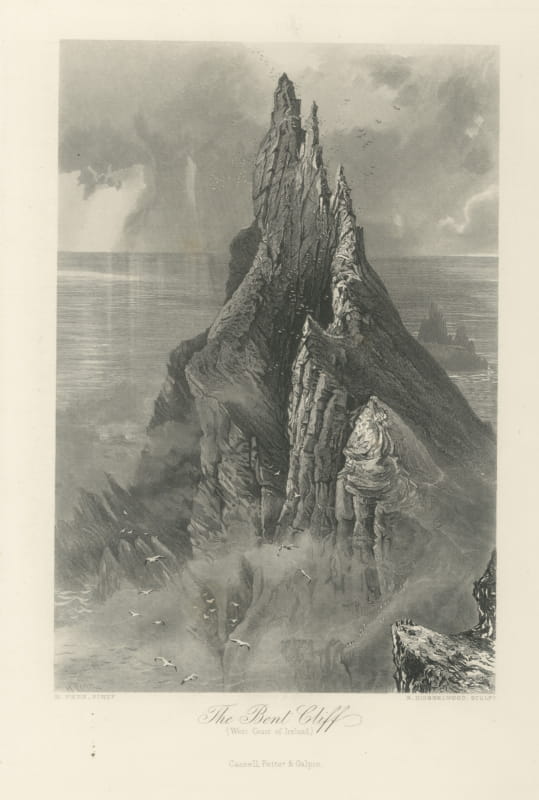 Bent Cliff, West Coast of Ireland, Antique Engraving after H. Fenn, circa 1876