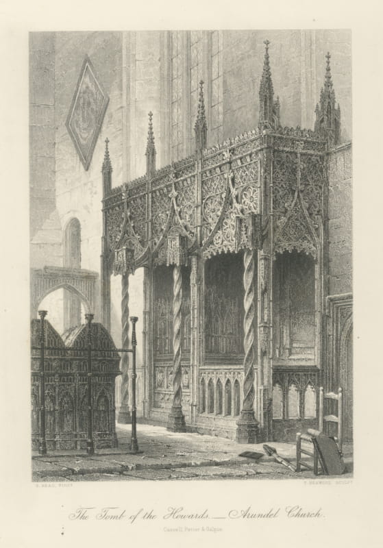 Tomb of the Howards, Arundel, Antique Steel Engraving after S. Read, circa 1876