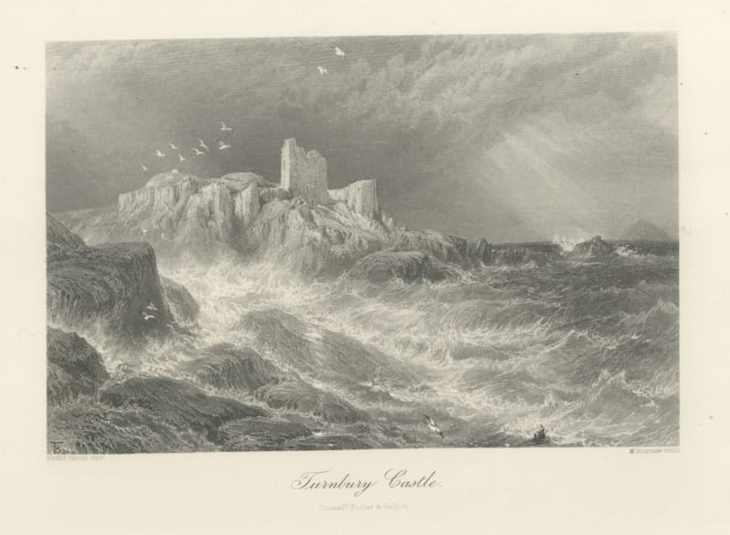 Turnbury Castle, Ayrshire, Antique Engraving after Birket Foster, circa 1876