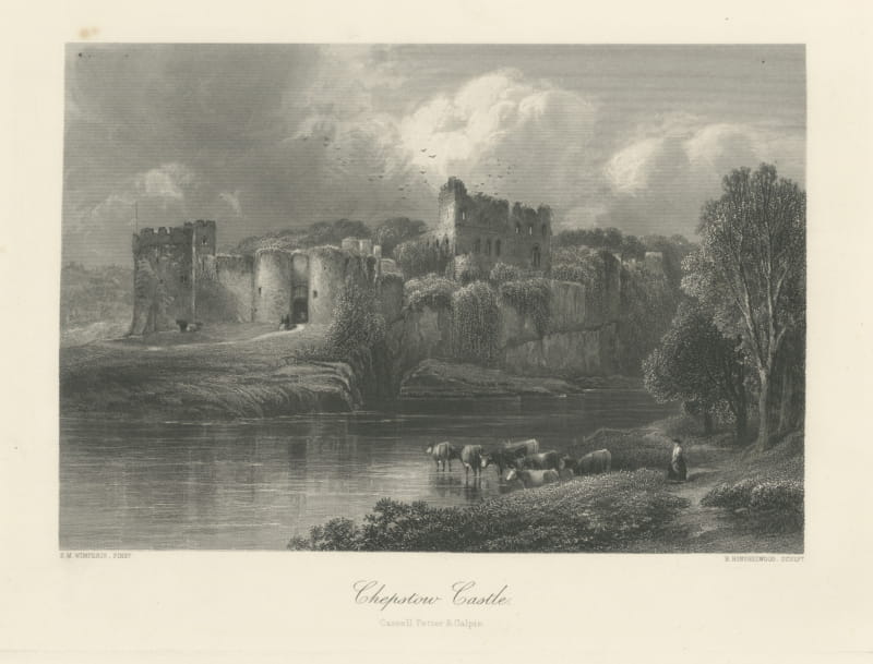 Chepstow Castle on the Wye, Antique Engraving after E.M. Wimperis, circa 1876