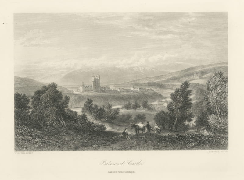 Balmoral Castle, Royal Deeside, Antique Engraving after W. Leitch, circa 1876