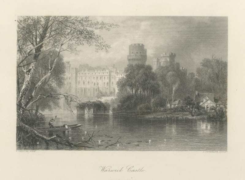 Warwick Castle on the Avon, Antique Steel Engraving after P. Skelton, circa 1876