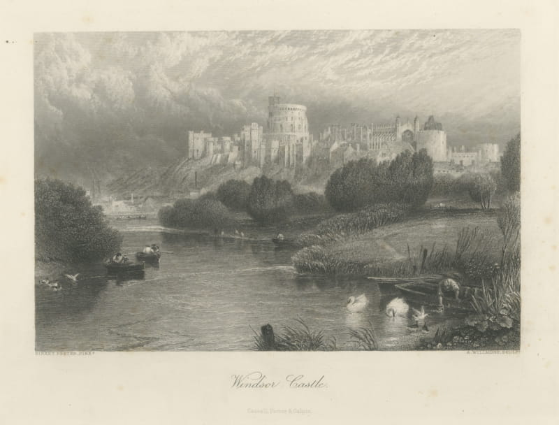 Windsor Castle on the Thames, Antique Engraving after Birket Foster, circa 1876