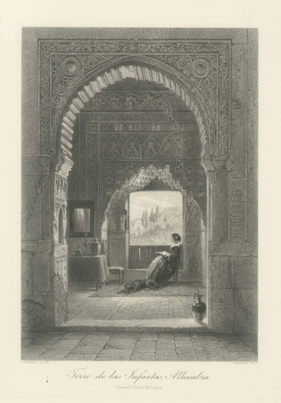 Torre de las Infantas, Alhambra, Antique Engraving after C. Werner, circa 1878
