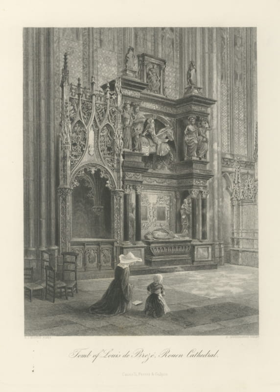 Tomb of Louis de Brézé, Rouen, Antique Steel Engraving after Hodson, circa 1877