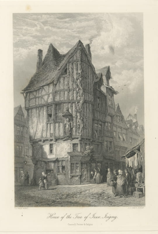 Tree of Jesse House, Joigny, Antique Steel Engraving after L.J. Wood, circa 1877