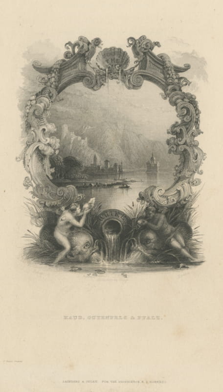 Kaub, Gutenfels and Pfalz, Rhine, Antique Engraving after Roberts, circa 1835