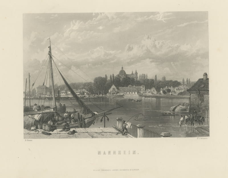 Mannheim on the Rhine, Antique Steel Engraving after Birket Foster, circa 1875