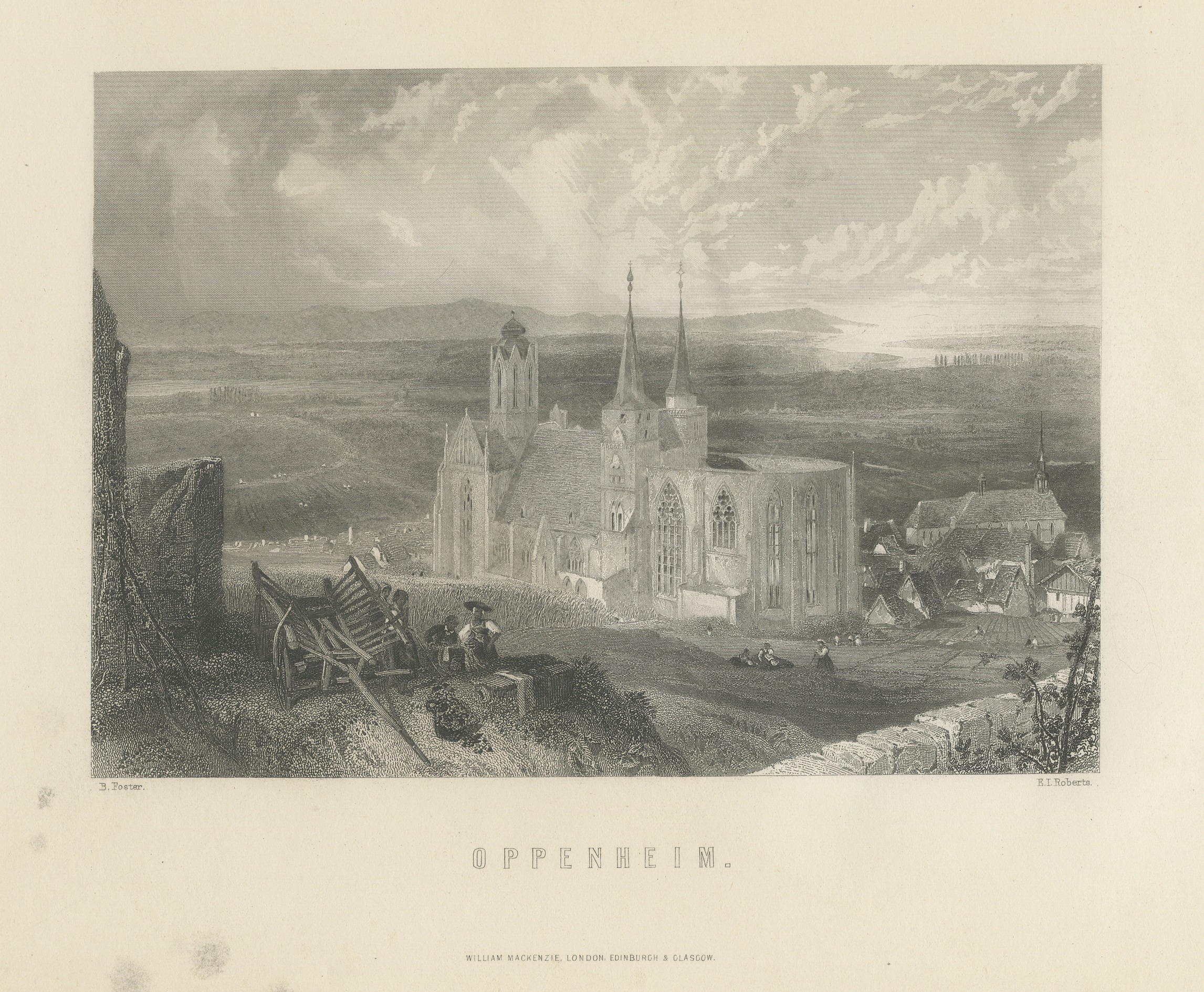 Oppenheim on the Rhine, Antique Steel Engraving after Birket Foster, c. 1872