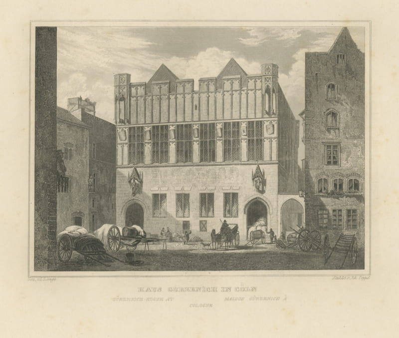 Gürzenich House, Cologne, Antique Steel Engraving after Ludwig Lange, c. 1850