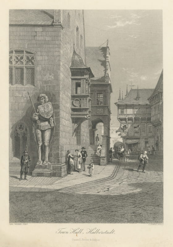 Town Hall, Halberstadt, Antique Steel Engraving after Carl Werner, circa 1877