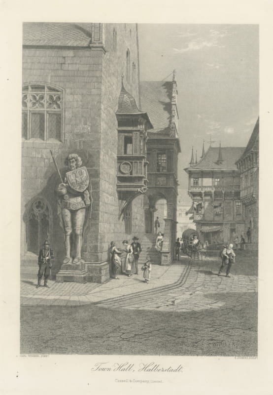 Town Hall, Halberstadt, Antique Steel Engraving after Carl Werner, circa 1885