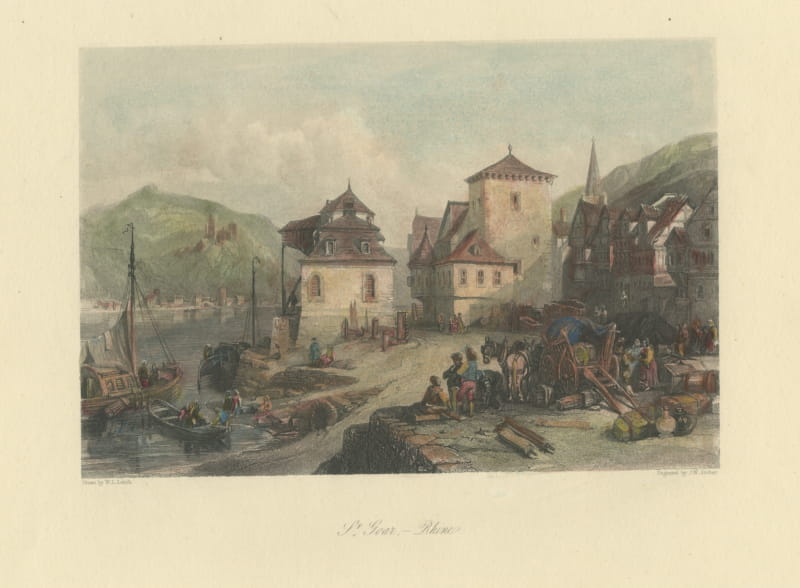 St. Goar on the Rhine, Antique Steel Engraving after W.L. Leitch, circa 1840