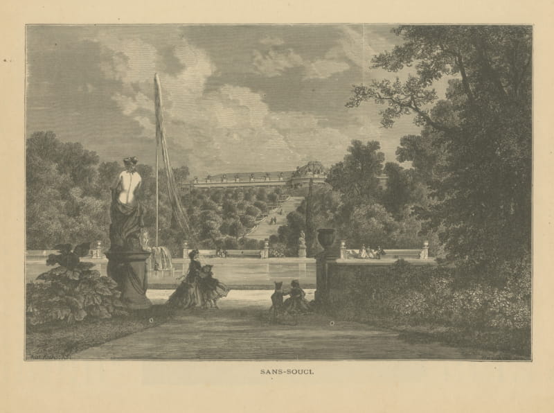 Sanssouci Palace, Potsdam, Antique Engraving after Auguste Anastasi, circa 1880