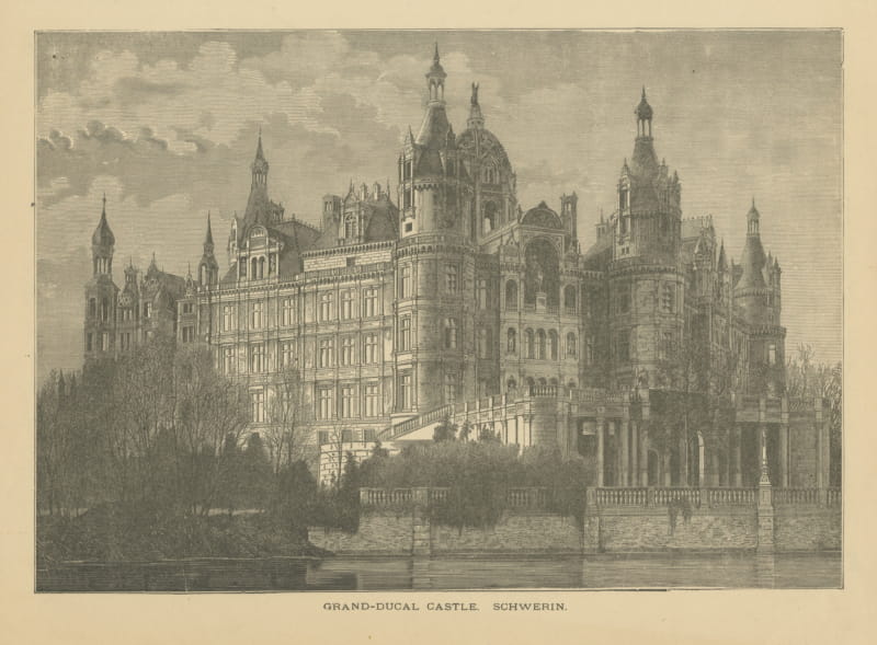 Grand Ducal Castle, Schwerin, Mecklenburg, Antique Engraving, circa 1880