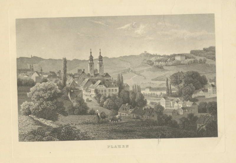 Plauen, Saxony, Antique Steel Engraving, circa 1850