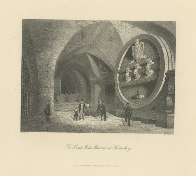 The Great Wine Barrel at Heidelberg, Antique Engraving after Chapuy, circa 1860