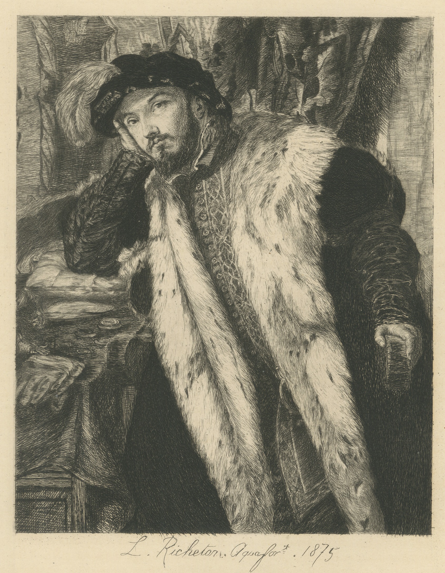 Count Fortunato Martinengo after Moretto, Etching by Léon Richeton, 1875