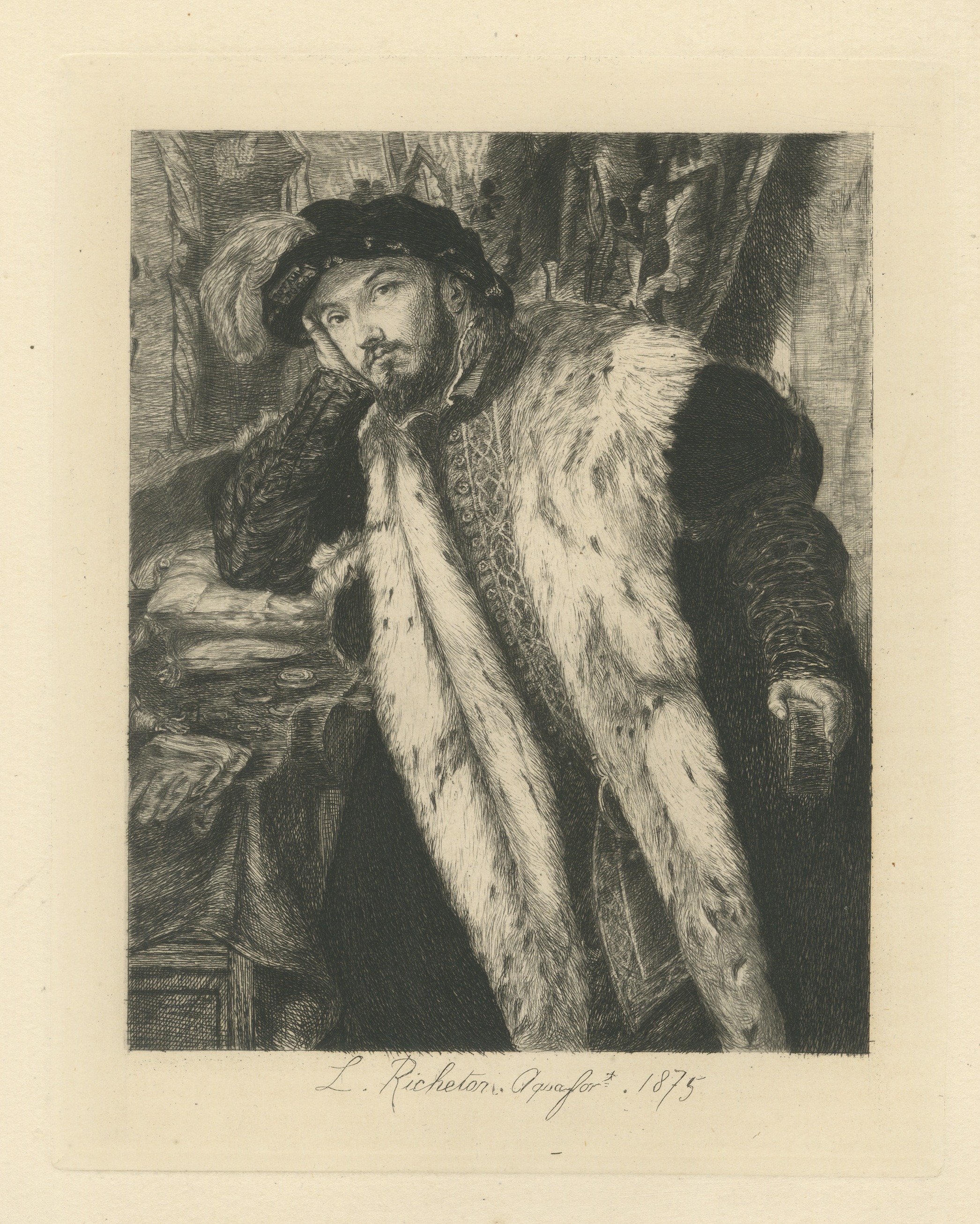 Count Fortunato Martinengo after Moretto, Etching by Léon Richeton, 1875