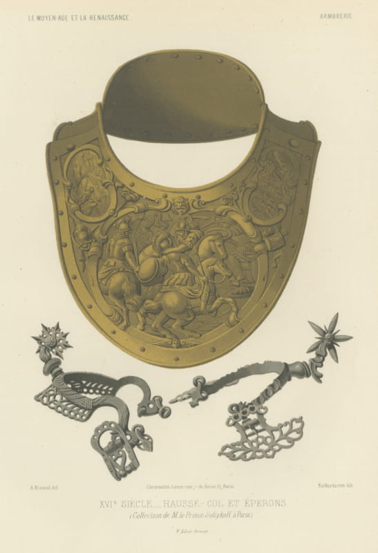 Sixteenth Century Gorget and Spurs, Soltykoff Collection, Antique Print, 1851