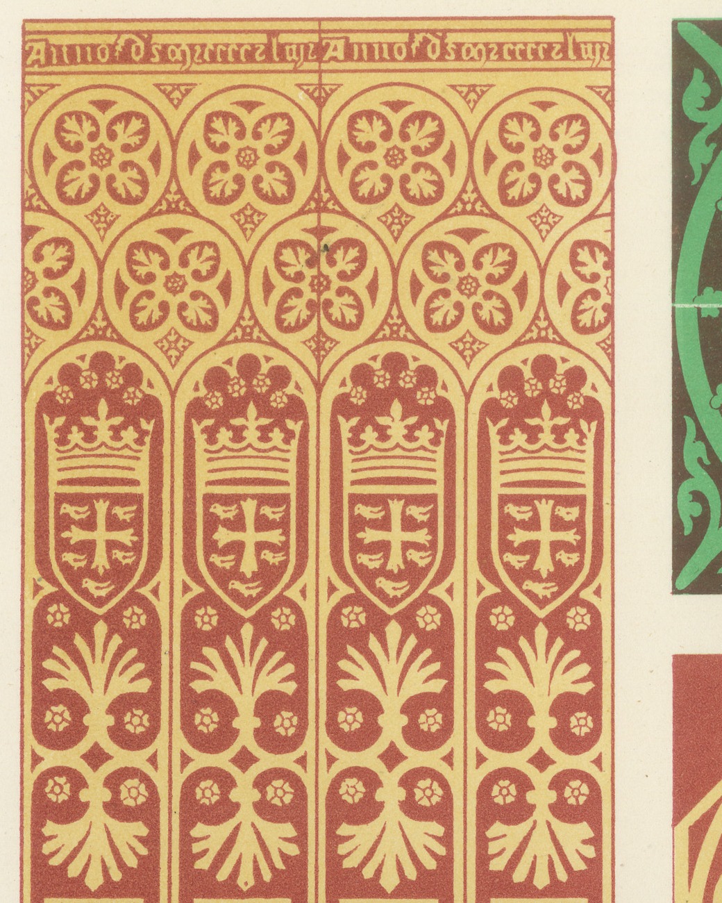 Medieval Floor Tiles and Wall Facing, Antique Print, 1851