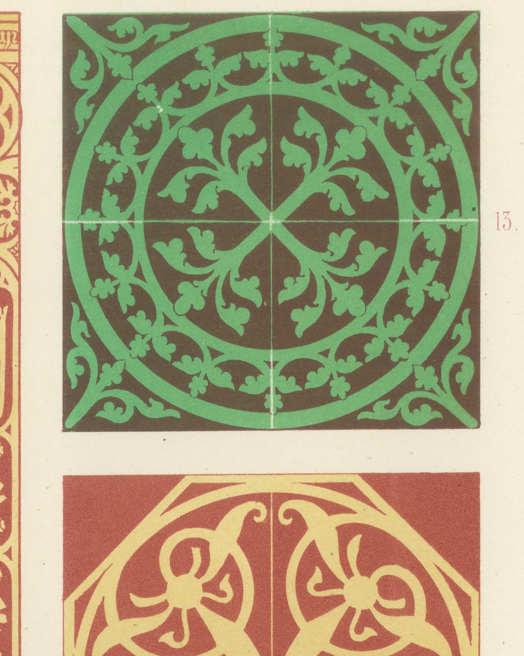 Medieval Floor Tiles and Wall Facing, Antique Print, 1851