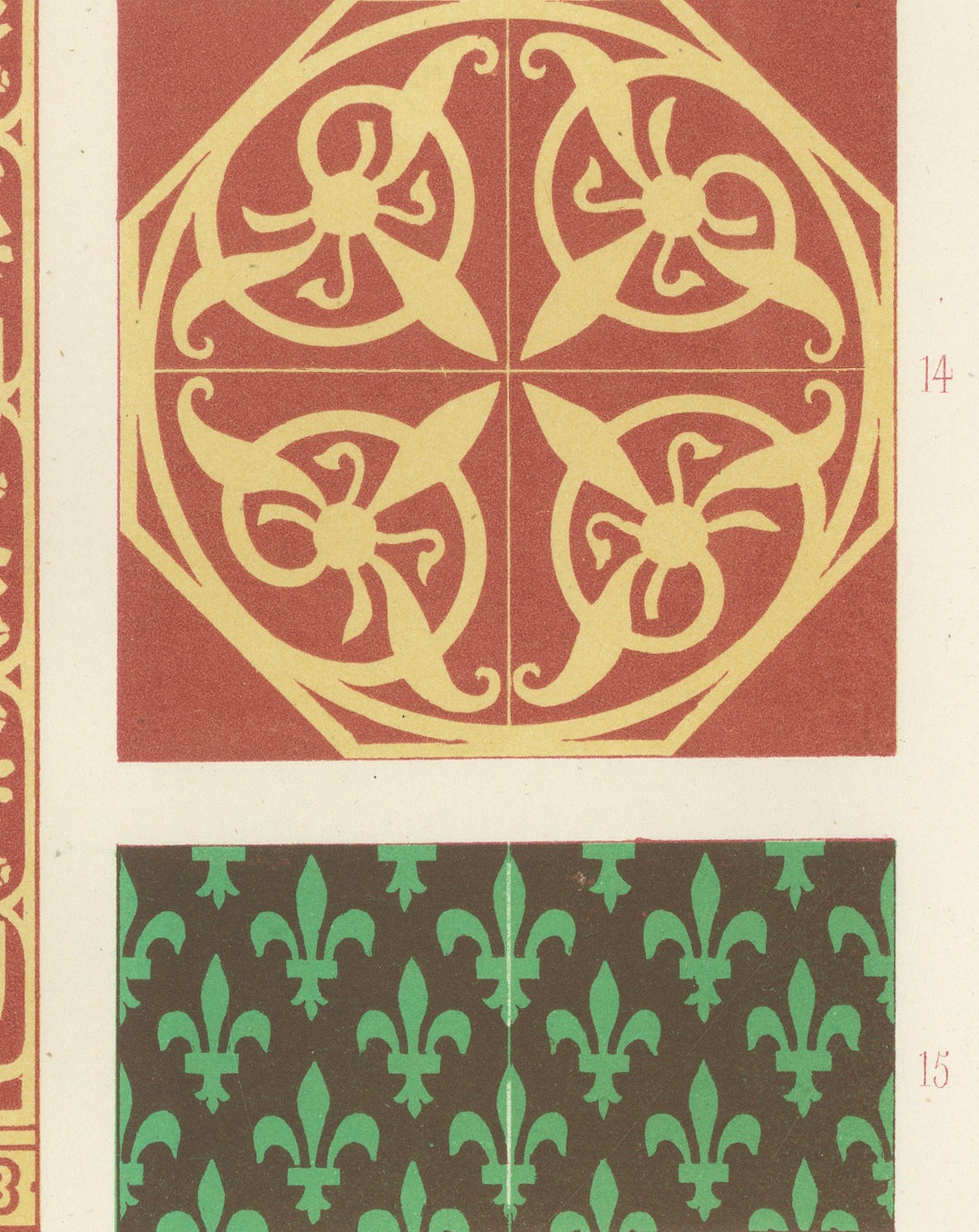 Medieval Floor Tiles and Wall Facing, Antique Print, 1851