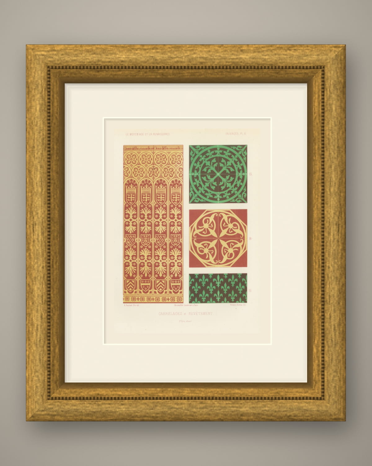 Medieval Floor Tiles and Wall Facing, Antique Print, 1851