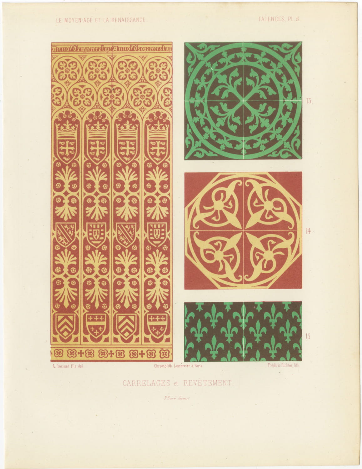 Medieval Floor Tiles and Wall Facing, Antique Print, 1851