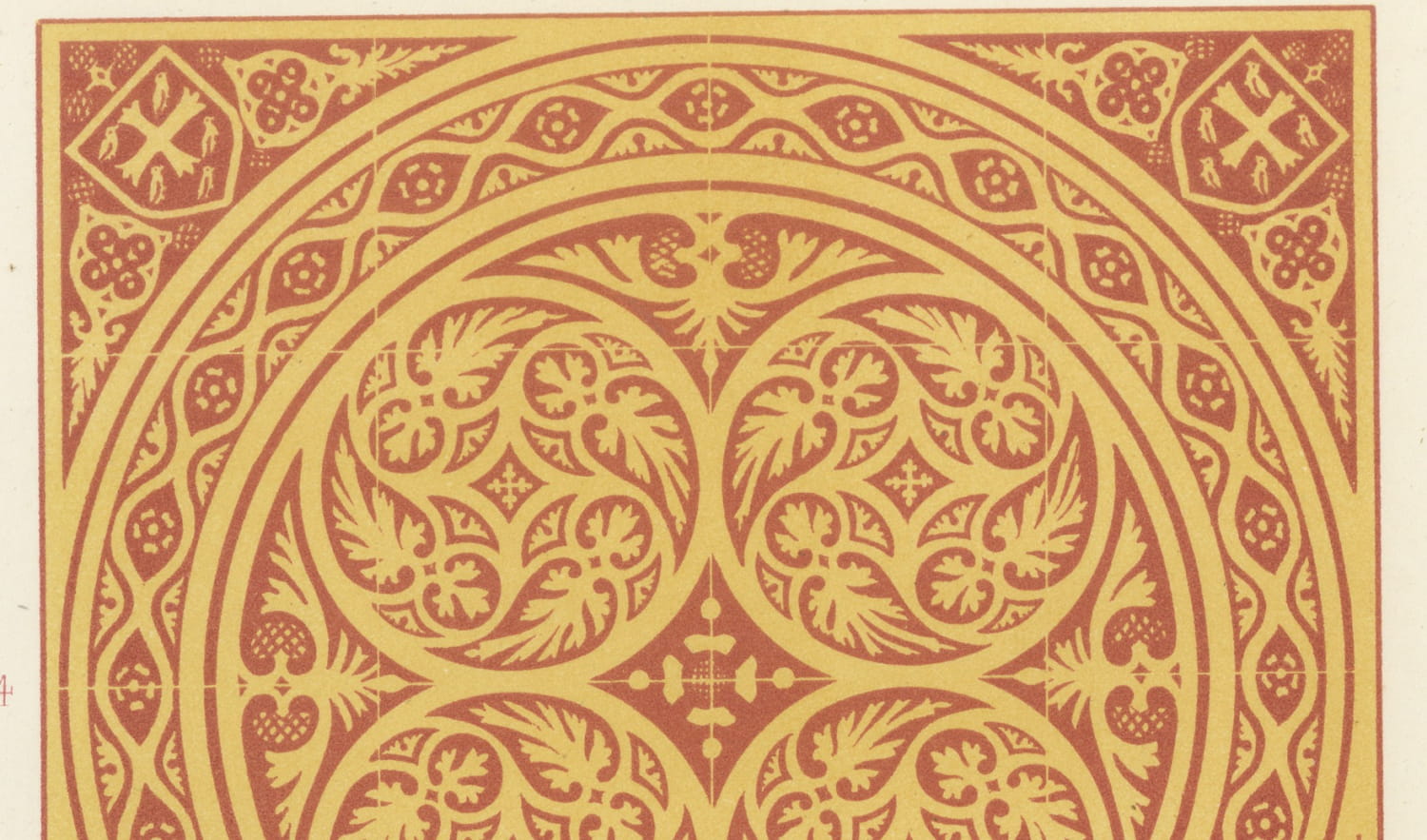 Medieval Floor Tiles, Foliate and Interlaced Patterns, Antique Print, 1851