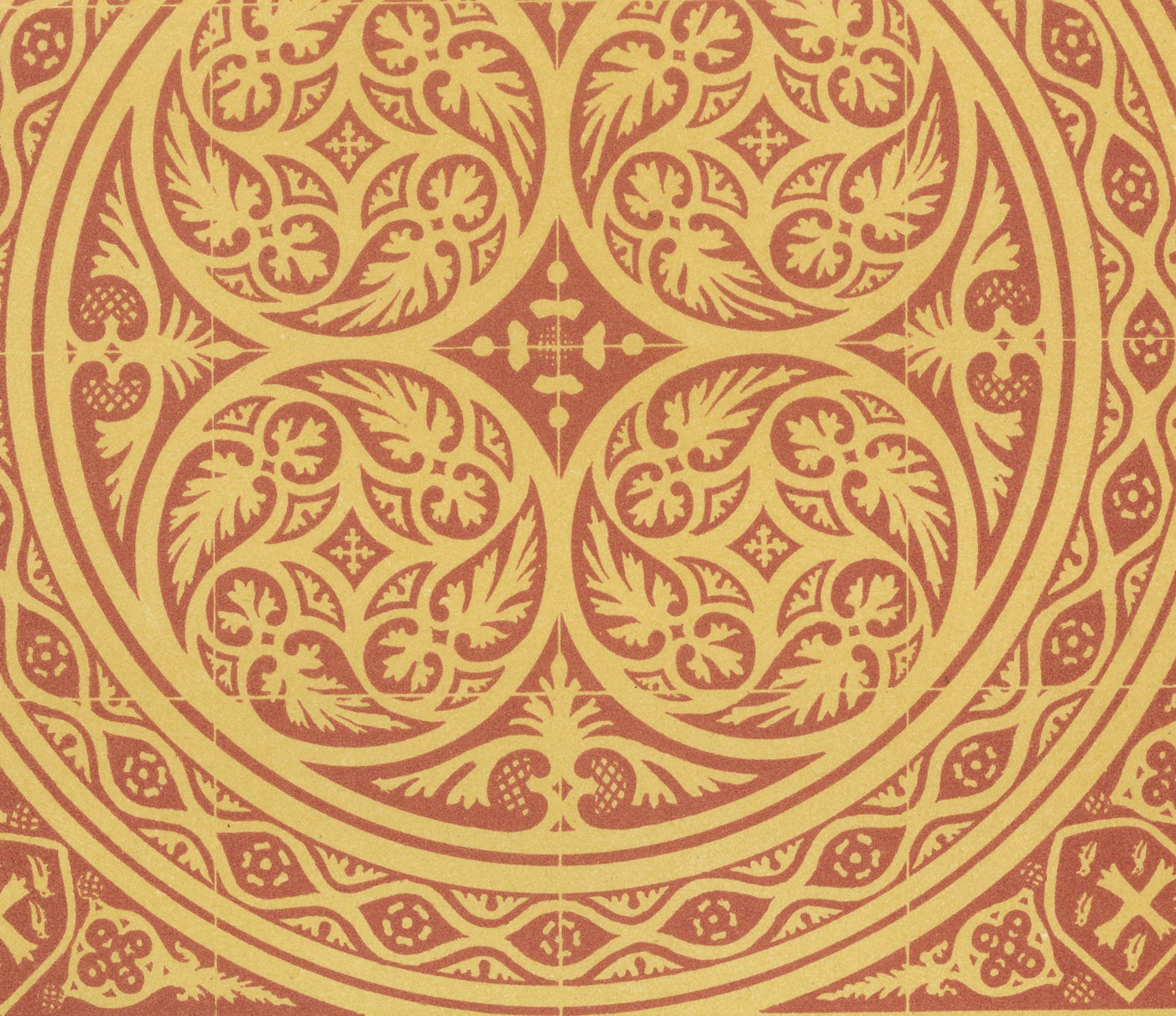 Medieval Floor Tiles, Foliate and Interlaced Patterns, Antique Print, 1851