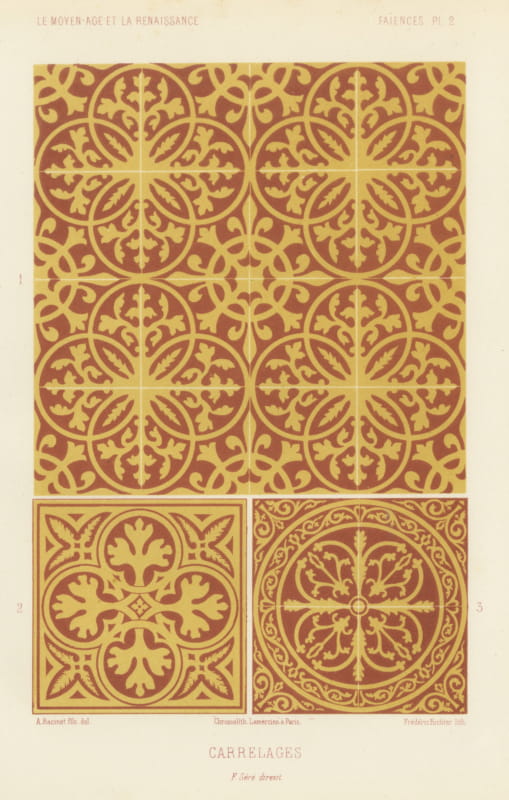 Medieval Floor Tiles, Interlaced Pattern, Antique Print, 1851