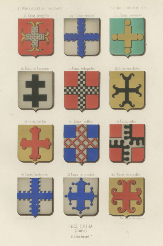 Heraldic Crosses Continued, Antique Chromolithograph, Lacroix, 1851