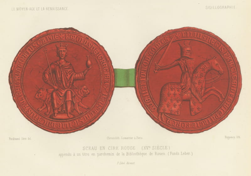 Red Wax Seal of the Fifteenth Century, Rouen, Antique Print, 1851