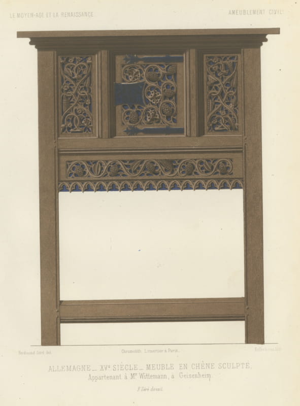 German Carved Oak Cabinet, Fifteenth Century, Geisenheim, Antique Print, 1851
