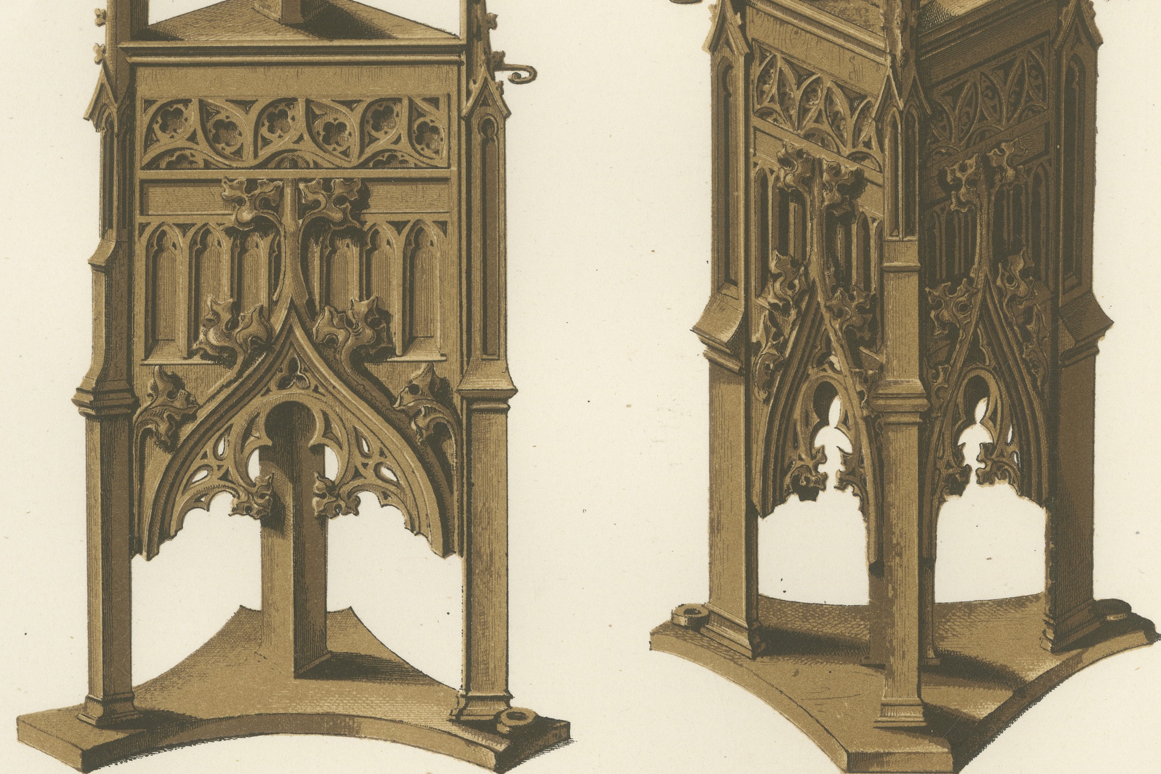Carved Wooden Lectern at Aosta, Fifteenth Century, Antique Print, 1851
