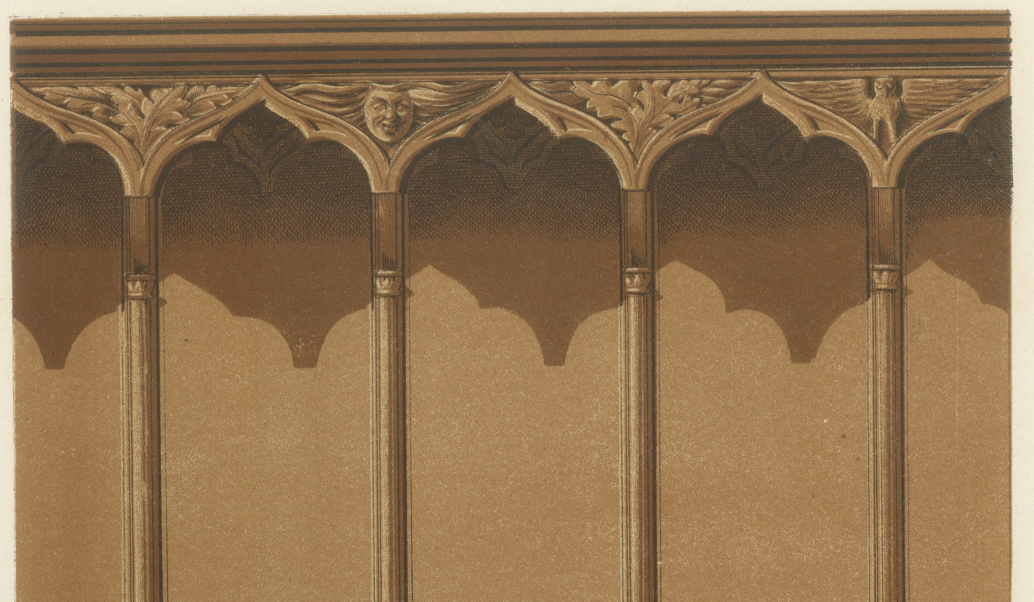 Choir Stalls of Saint Benoît sur Loire, Antique Print, 1851