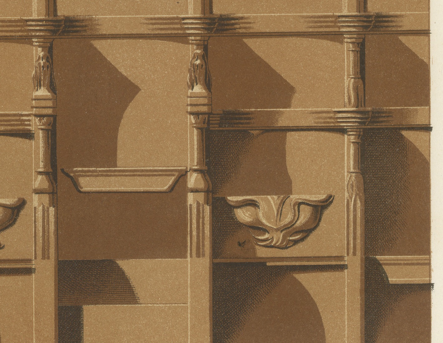 Choir Stalls of Saint Benoît sur Loire, Antique Print, 1851