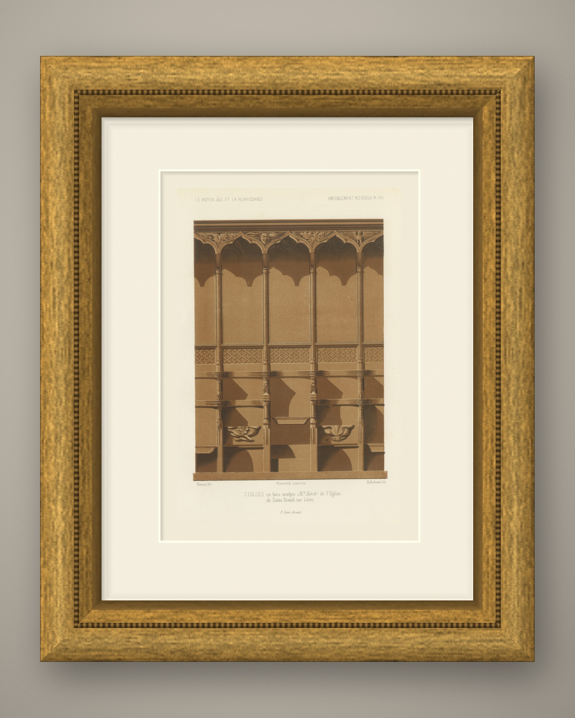 Choir Stalls of Saint Benoît sur Loire, Antique Print, 1851