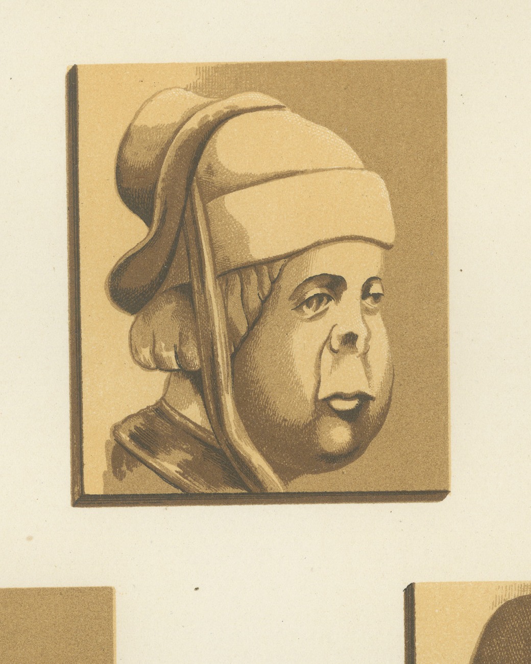 Carved Stall Heads, Vitteaux, Antique Chromolithograph, 1851