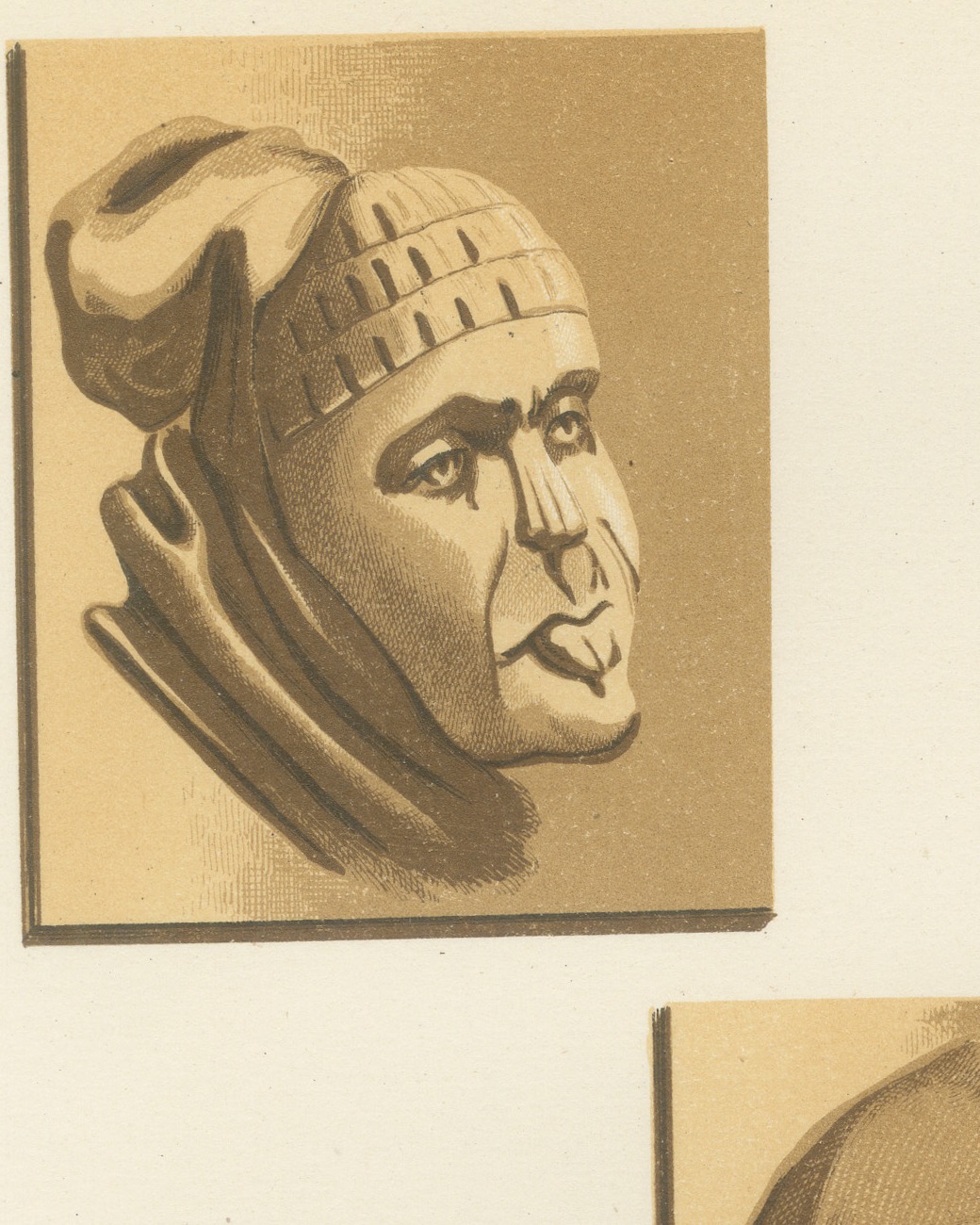 Carved Stall Heads at Vitteaux, Côte d'Or, Antique Print, 1851