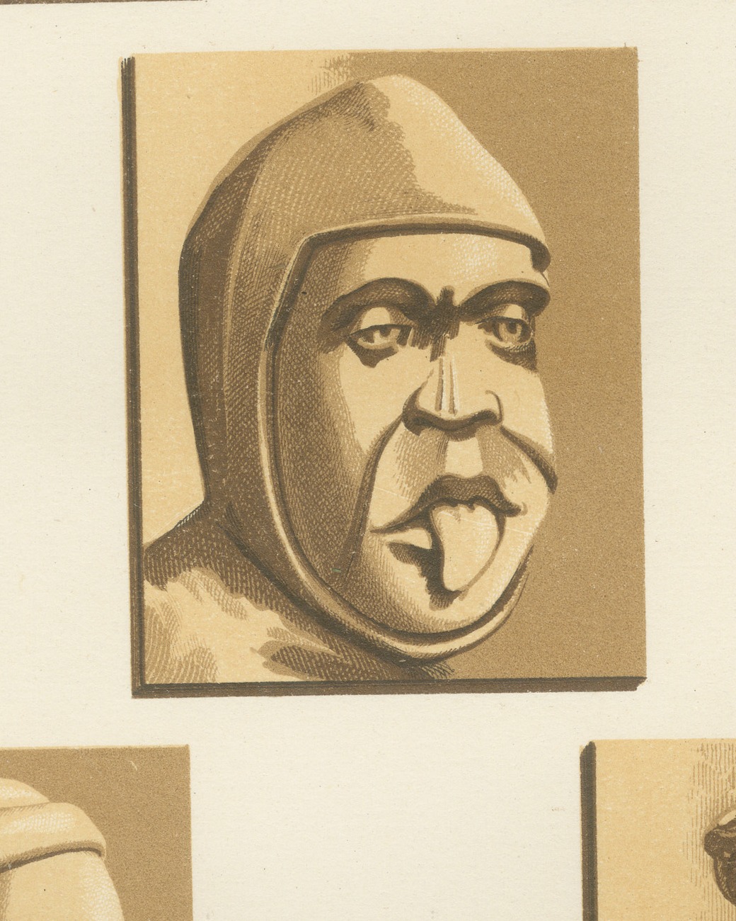 Carved Stall Heads at Vitteaux, Côte d'Or, Antique Print, 1851